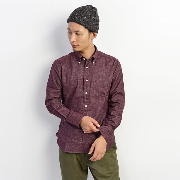 ROCOCO（ロココ） ストレッチ 無地 フランネル ボタンダウンシャツ