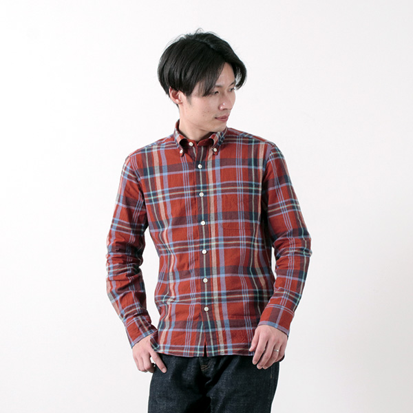 ROCOCO（ロココ） コットン リネン ラミー マドラスチェック ボタンダウンシャツ