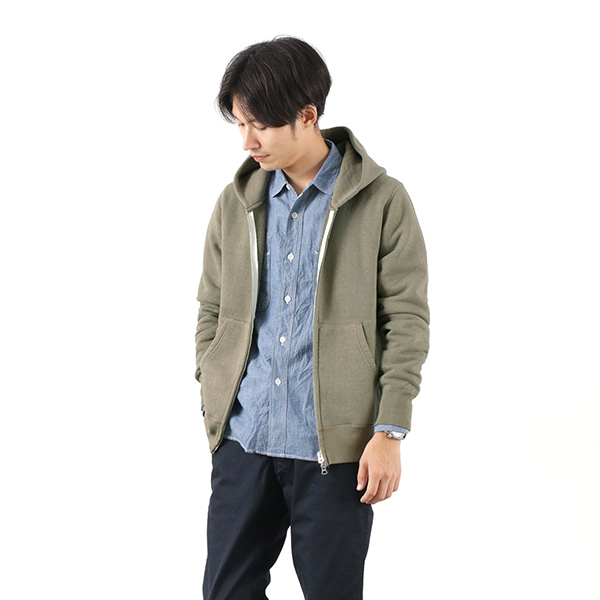 BARNS (バーンズ) カラー別注 吊り編み 裏毛 ジップパーカー スウェット